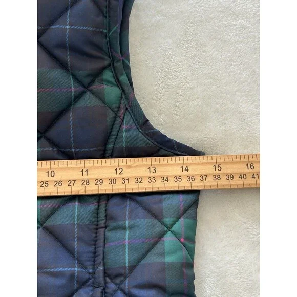 Crown & Ivy Girls Vest Medium 8-10 Puffer Tartan Plaid Navy Green Preppy Classic - Picture 7 of 10